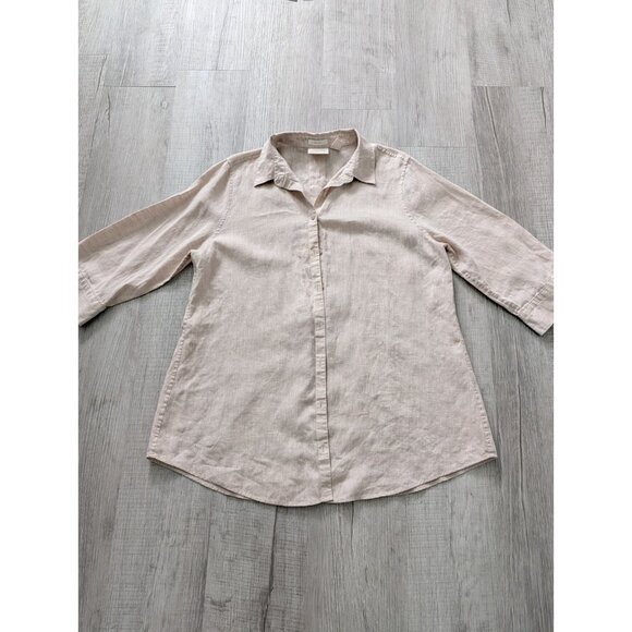 Chico's Linen Tunic Shirt 100% Linen Women Detailed Back No-Iron Beige Sz 2/Lg - Picture 8 of 10